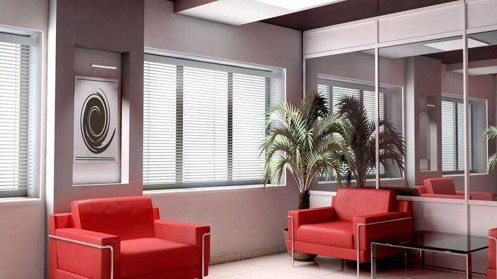 Red Sofa Set And White Background in Waiting Room